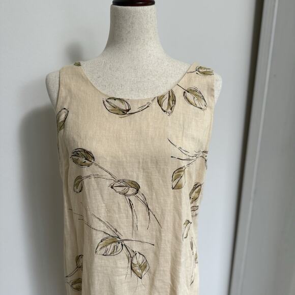 Rafaella Dress Womens 10 White Tan Floral Linen Casual Zip Back Maxi Sundress - Picture 8 of 16